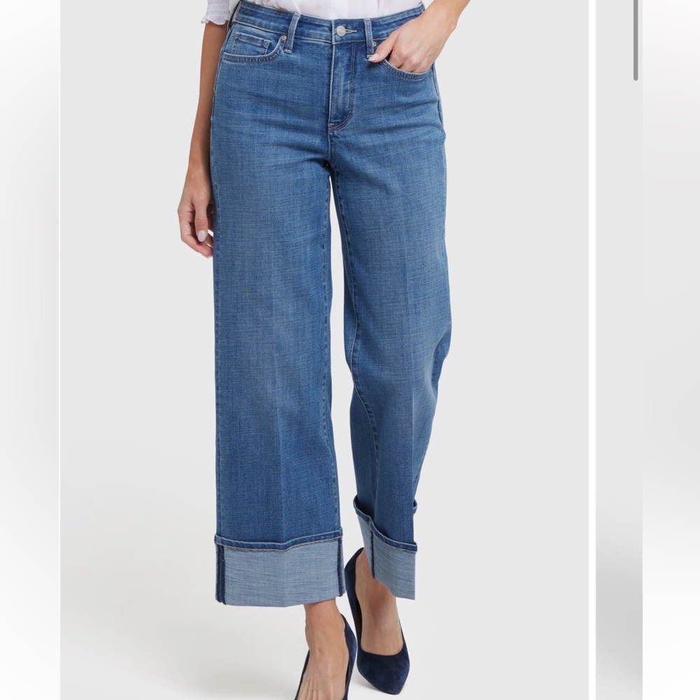 NYDJ Blue Wide Leg Cuffed Jeans